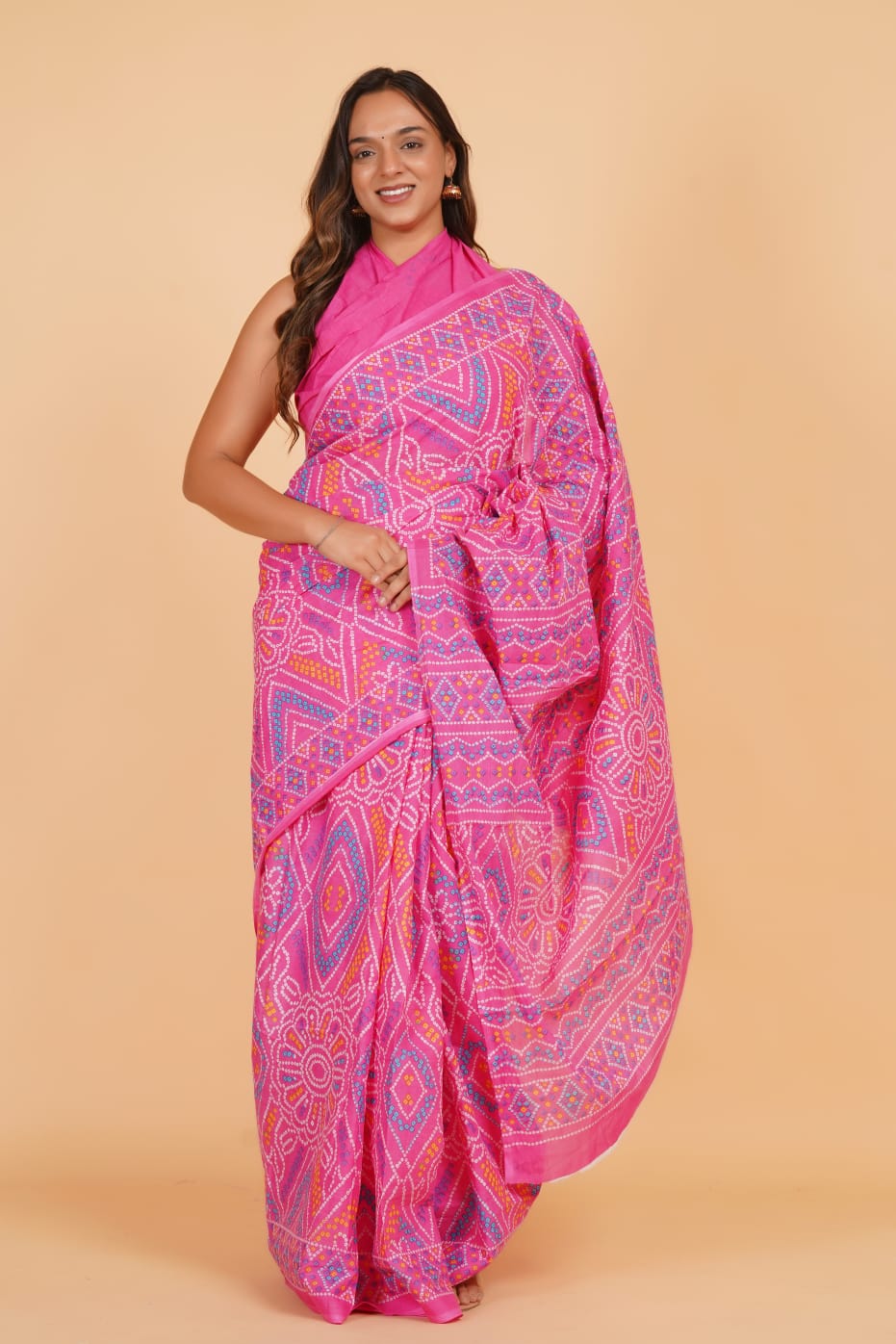 HAND PRINTED MULMUL COTTON SAREE (5.5 Mtr) WITH UNSTICHED BLOUSE PIECE (90 Cm)