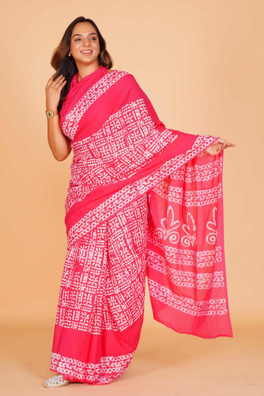 HAND BLOCK PRINTED COTTON SAREE (5.5 Mtr) WITH UNSTICHED BLOUSE PIECE (90CM)