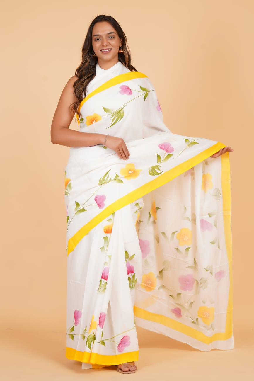 HAND PRINTED COTTON SAREE (5.5 Mtr) WITH UNSTICHED BLOUSE PIECE (90CM)
