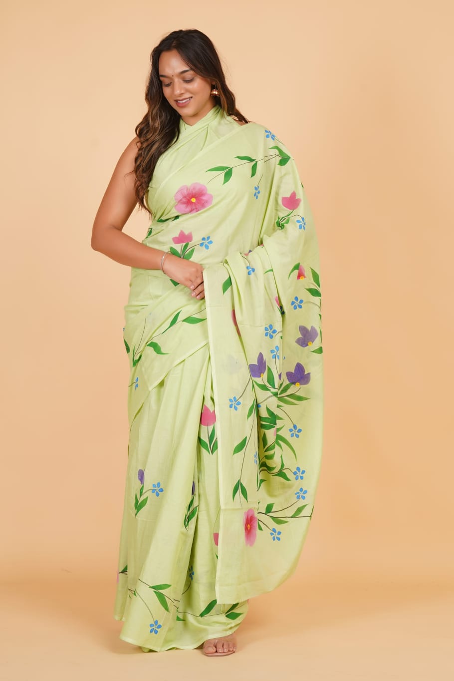 HAND PRINTED COTTON SAREE (5.5 Mtr) WITH UNSTICHED BLOUSE PIECE (90CM)