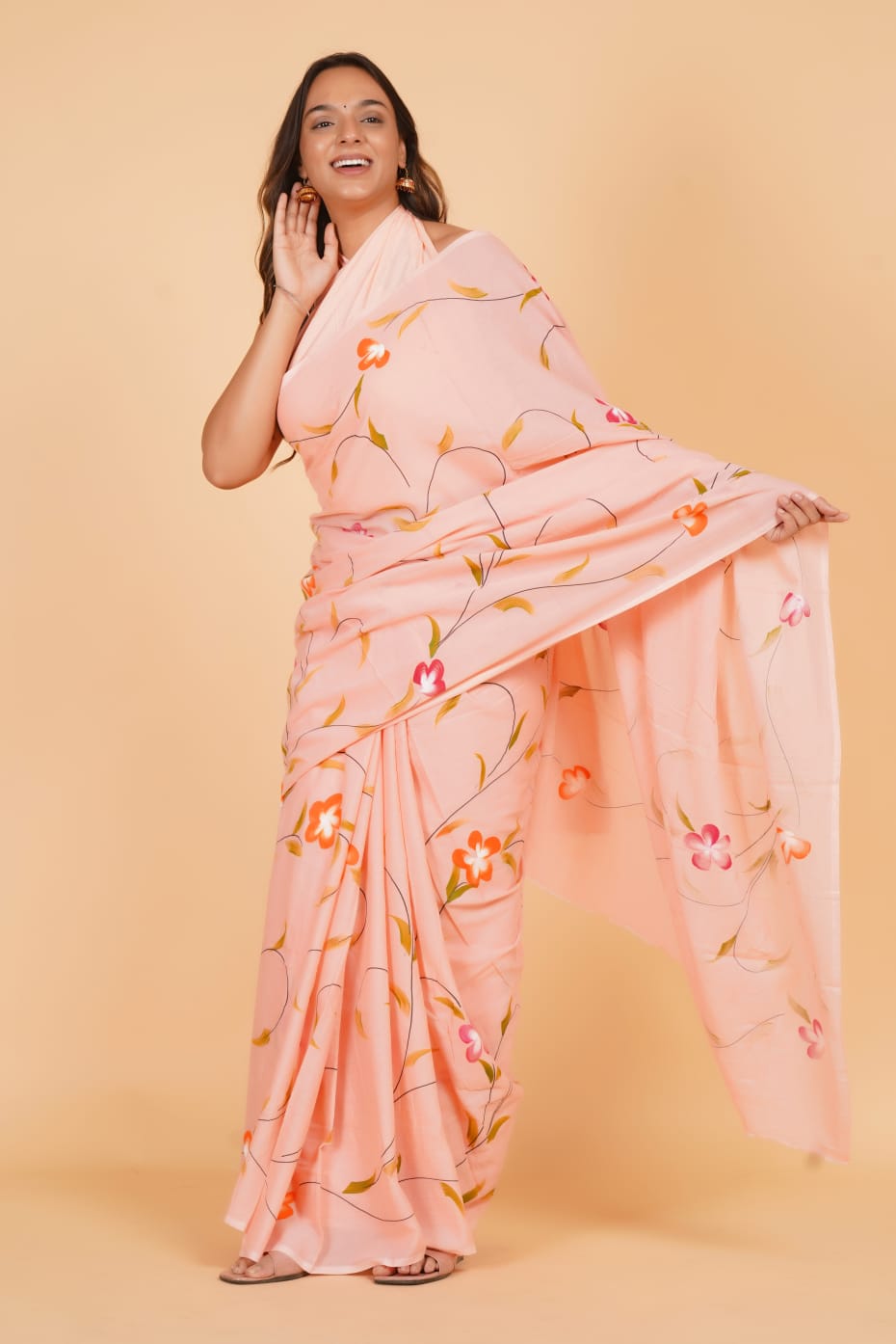 HAND PRINTED COTTON SAREE (5.5 Mtr) WITH UNSTICHED BLOUSE PIECE (90CM)