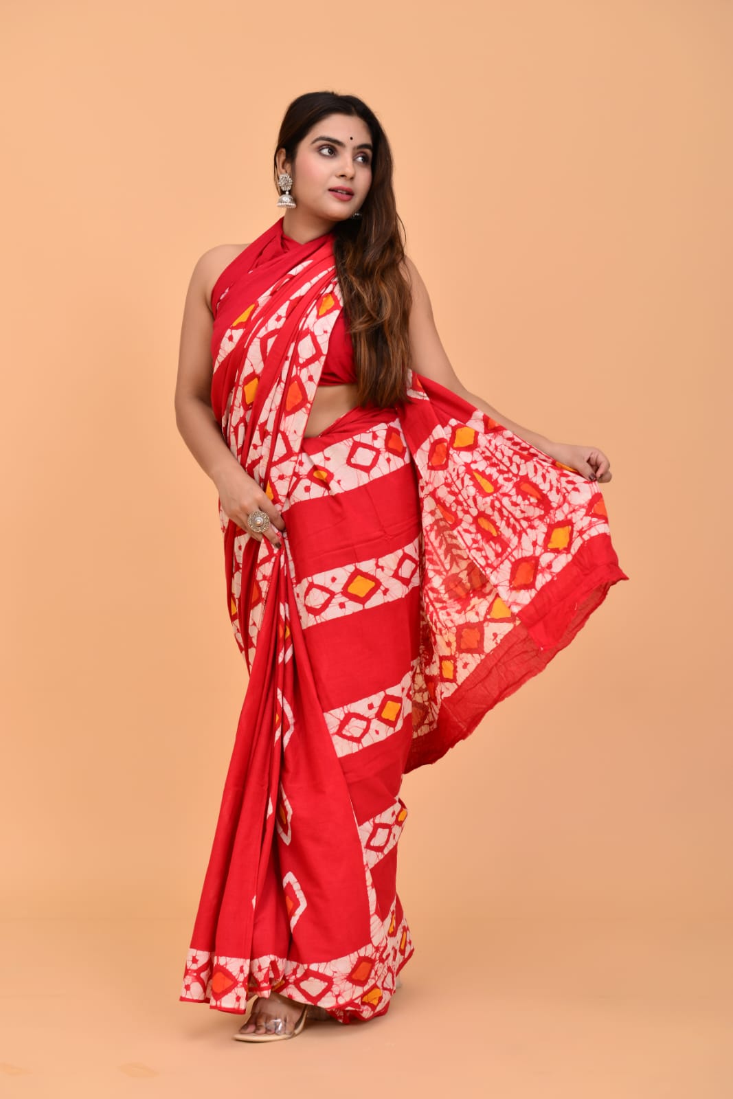 HAND BLOCK PRINTED COTTON SAREE (5.5 Mtr) WITH UNSTICHED BLOUSE PIECE (90CM)