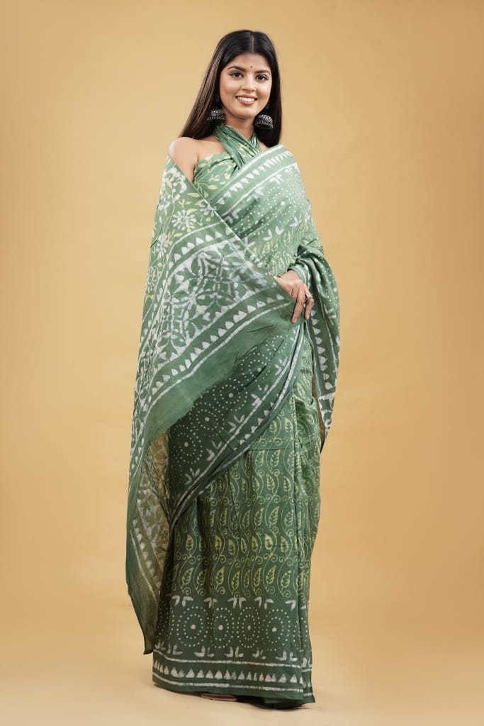 HAND BLOCK PRINTED COTTON SAREE (5.5 Mtr) WITH UNSTICHED BLOUSE PIECE (90CM)