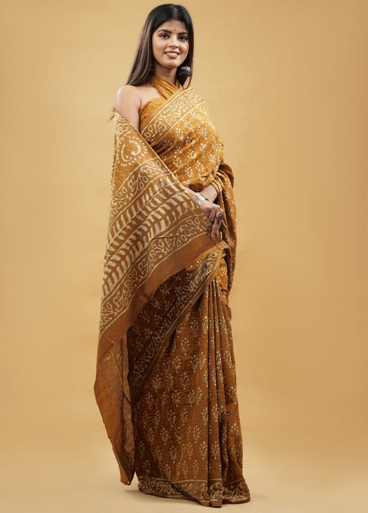HAND BLOCK PRINTED COTTON SAREE (5.5 Mtr) WITH UNSTICHED BLOUSE PIECE (90CM)