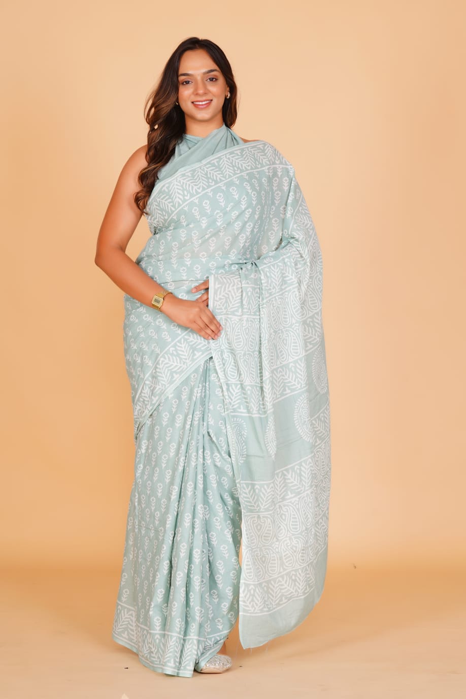 HAND BLOCK PRINTED COTTON SAREE (5.5 Mtr) WITH UNSTICHED BLOUSE PIECE (90CM)