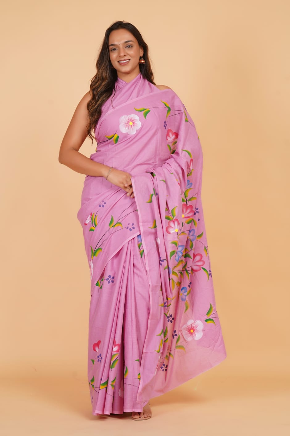 HAND PRINTED COTTON SAREE (5.5 Mtr) WITH UNSTICHED BLOUSE PIECE (90CM)