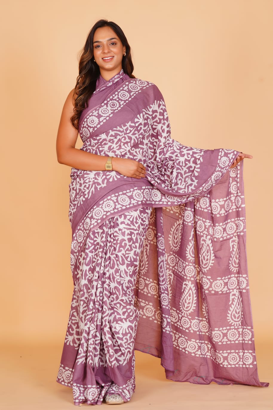 HAND BLOCK PRINTED COTTON SAREE (5.5 Mtr) WITH UNSTICHED BLOUSE PIECE (90CM)