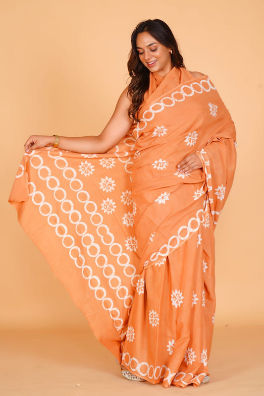 HAND BLOCK PRINTED COTTON SAREE (5.5 Mtr) WITH UNSTICHED BLOUSE PIECE (90CM)
