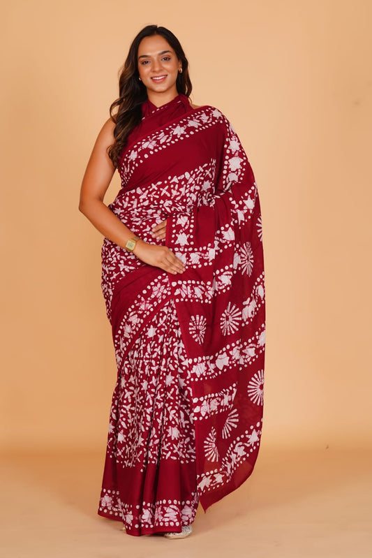 HAND BLOCK PRINTED COTTON SAREE (5.5 Mtr) WITH UNSTICHED BLOUSE PIECE (90CM)