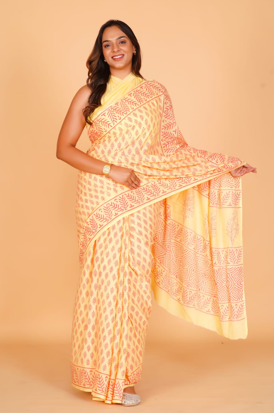 HAND BLOCK PRINTED COTTON SAREE (5.5 Mtr) WITH UNSTICHED BLOUSE PIECE (90CM)
