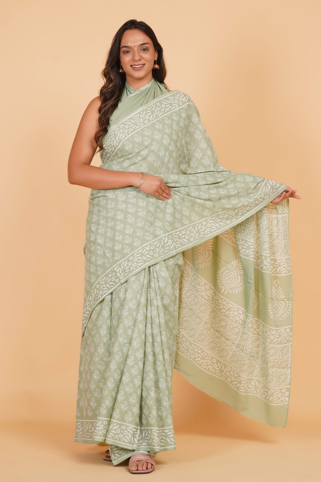 HAND BLOCK PRINTED COTTON SAREE (5.5 Mtr) WITH UNSTICHED BLOUSE PIECE (90CM)