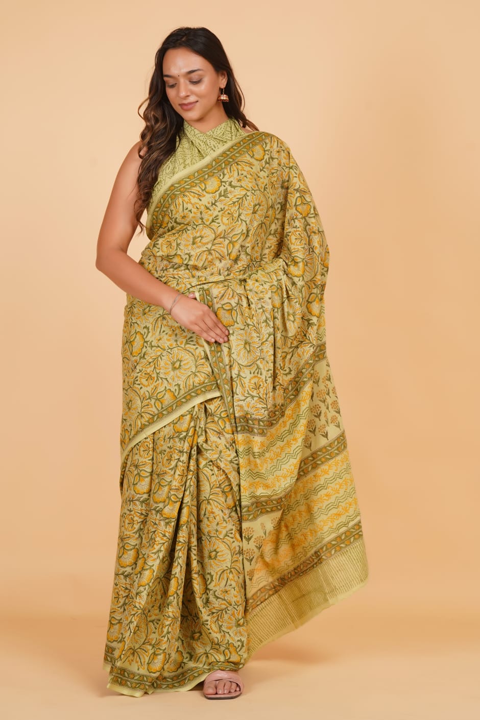 HAND BLOCK PRINTED COTTON SAREE (5.5 Mtr) WITH UNSTICHED BLOUSE PIECE (90CM)