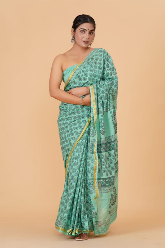 (JARI BORDER) PURE COTTON SAREE (5.5 Mtr) WITH UNSTICHED BLOUSE PIECE (90CM)
