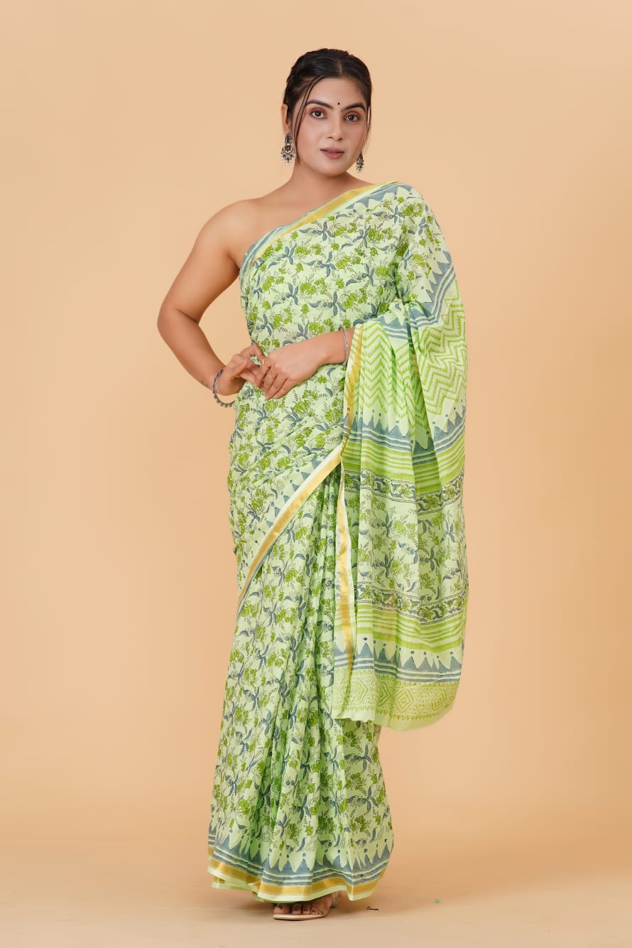 (JARI BORDER) PURE COTTON SAREE (5.5 Mtr) WITH UNSTICHED BLOUSE PIECE (90CM)