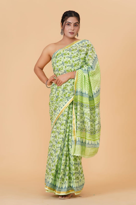(JARI BORDER) PURE COTTON SAREE (5.5 Mtr) WITH UNSTICHED BLOUSE PIECE (90CM)