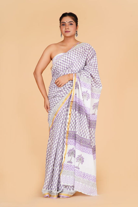 (JARI BORDER) PURE COTTON SAREE (5.5 Mtr) WITH UNSTICHED BLOUSE PIECE (90CM)