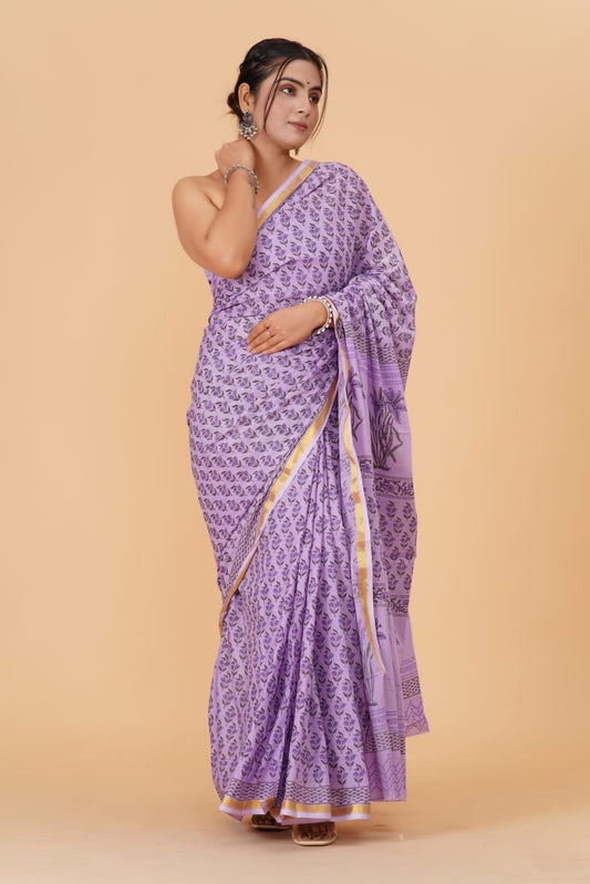 (JARI BORDER) PURE COTTON SAREE (5.5 Mtr) WITH UNSTICHED BLOUSE PIECE (90CM)