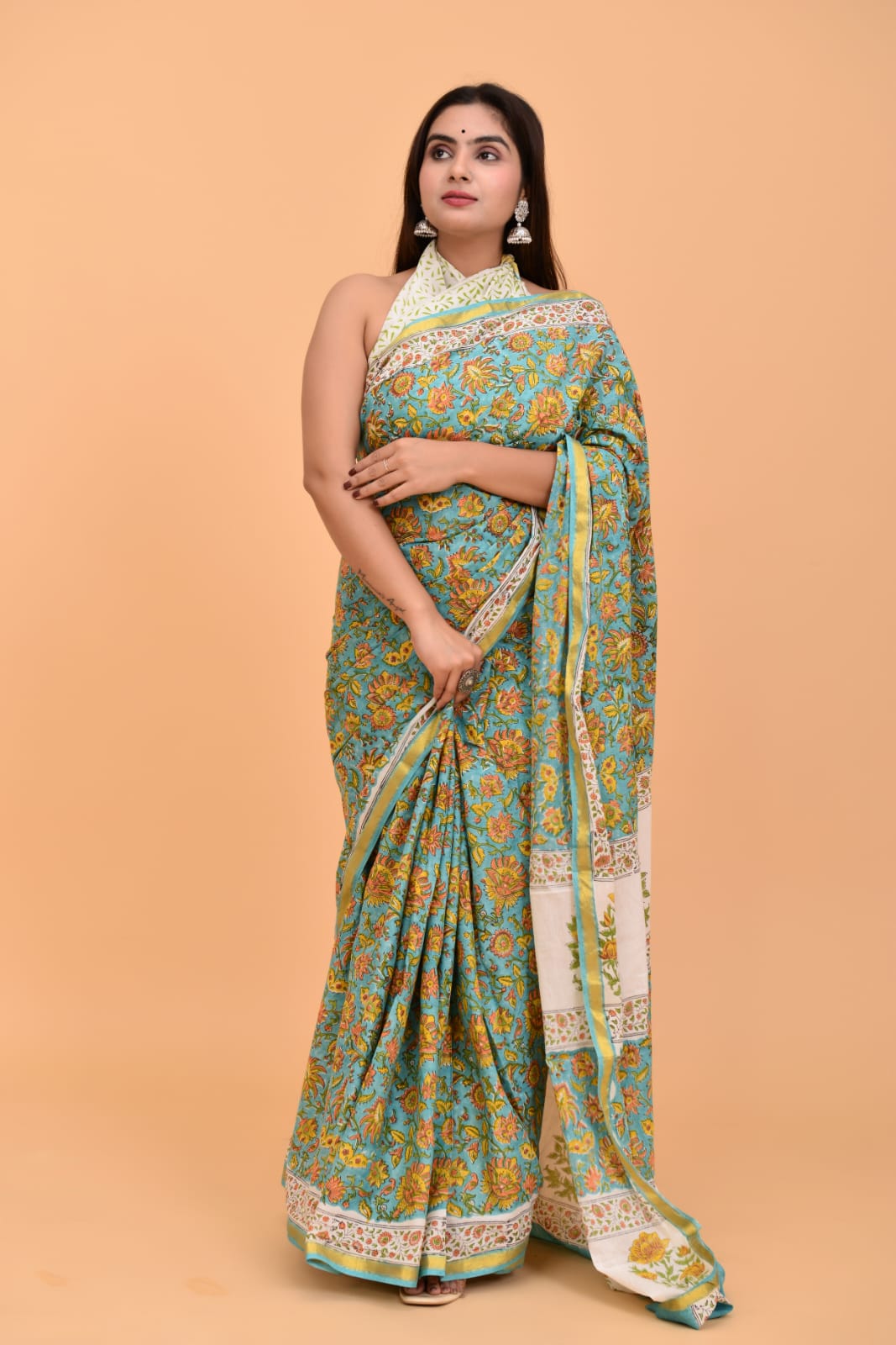 (JARI BORDER) PURE COTTON SAREE (5.5 Mtr) WITH UNSTICHED BLOUSE PIECE (90CM)
