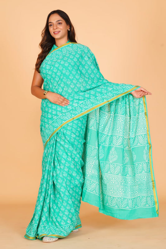 (JARI BORDER) PURE COTTON SAREE (5.5 Mtr) WITH UNSTICHED BLOUSE PIECE (90CM)