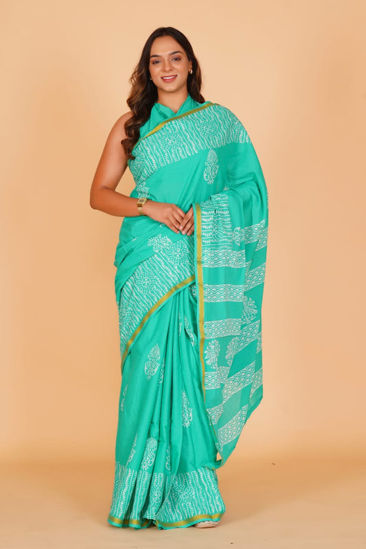 (JARI BORDER) PURE COTTON SAREE (5.5 Mtr) WITH UNSTICHED BLOUSE PIECE (90CM)