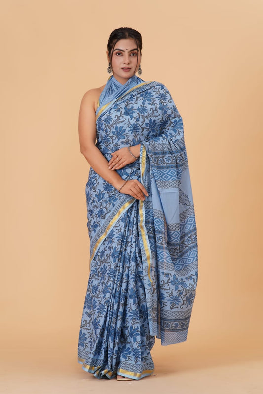 (JARI BORDER) PURE COTTON SAREE (5.5 Mtr) WITH UNSTICHED BLOUSE PIECE (90CM)