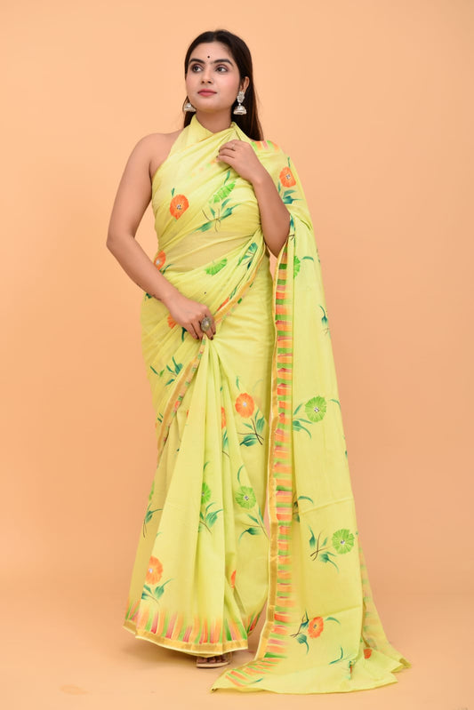 (JARI BORDER) PURE COTTON SAREE (5.5 Mtr) WITH UNSTICHED BLOUSE PIECE (90CM)