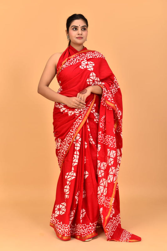 (JARI BORDER) PURE COTTON SAREE (5.5 Mtr) WITH UNSTICHED BLOUSE PIECE (90CM)