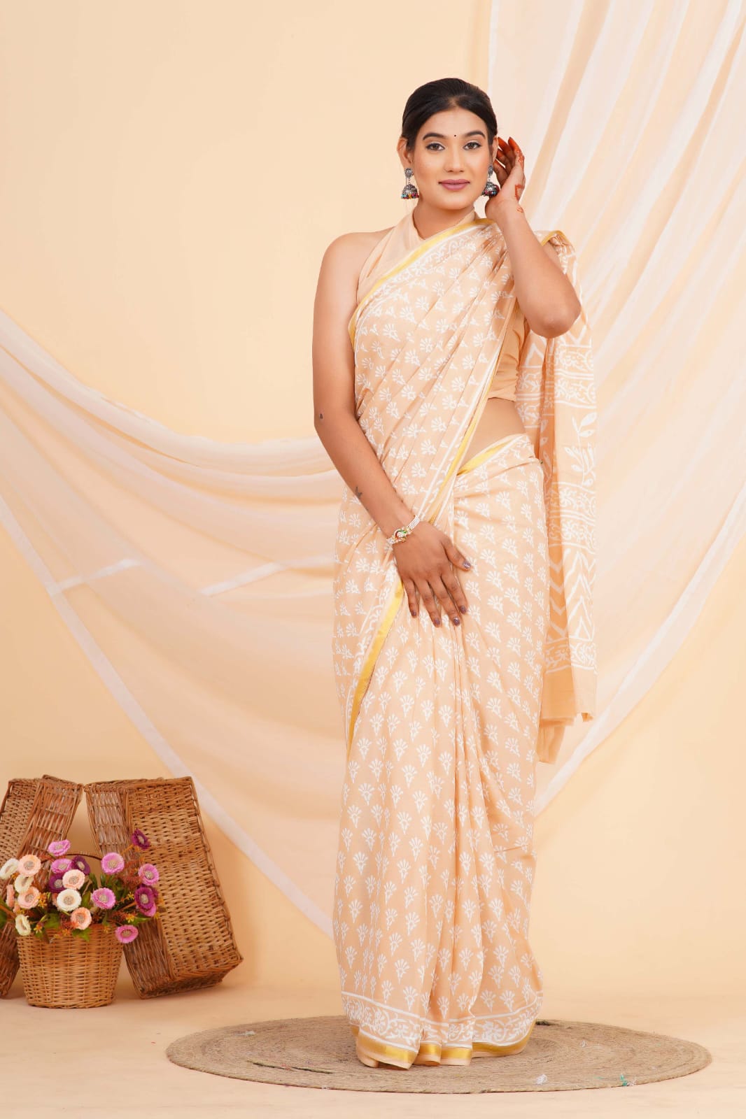 (JARI BORDER) PURE COTTON SAREE (5.5 Mtr) WITH UNSTICHED BLOUSE PIECE (90CM)