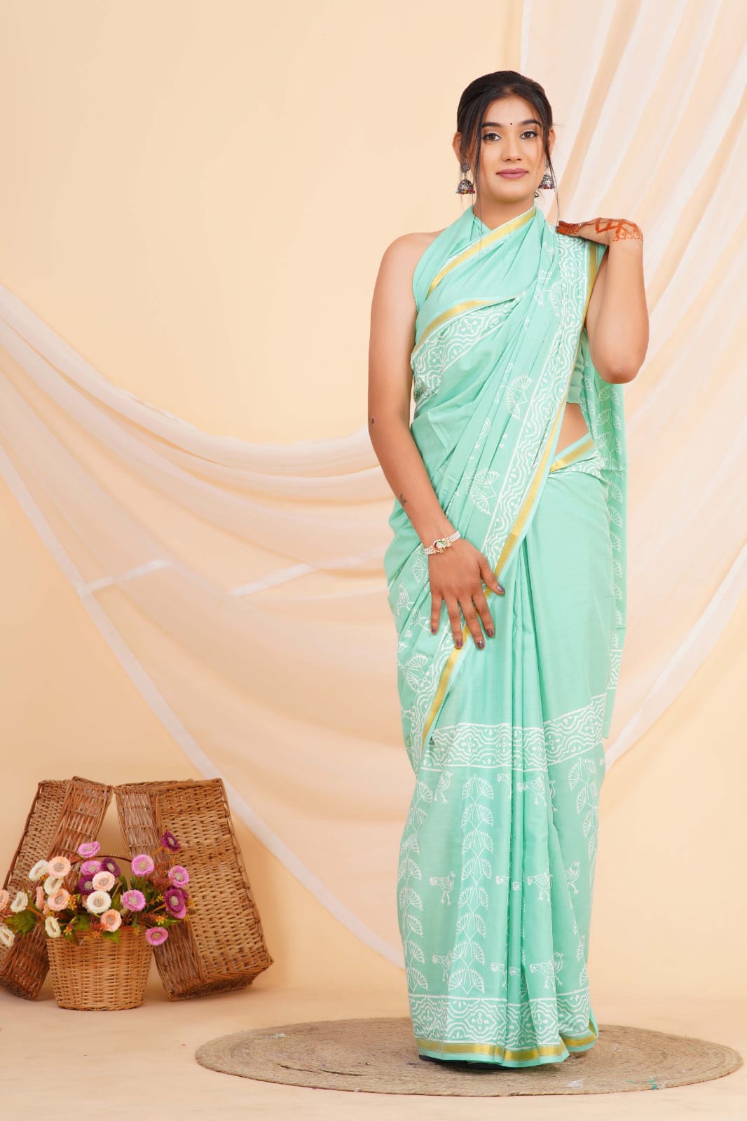 (JARI BORDER) PURE COTTON SAREE (5.5 Mtr) WITH UNSTICHED BLOUSE PIECE (90CM)