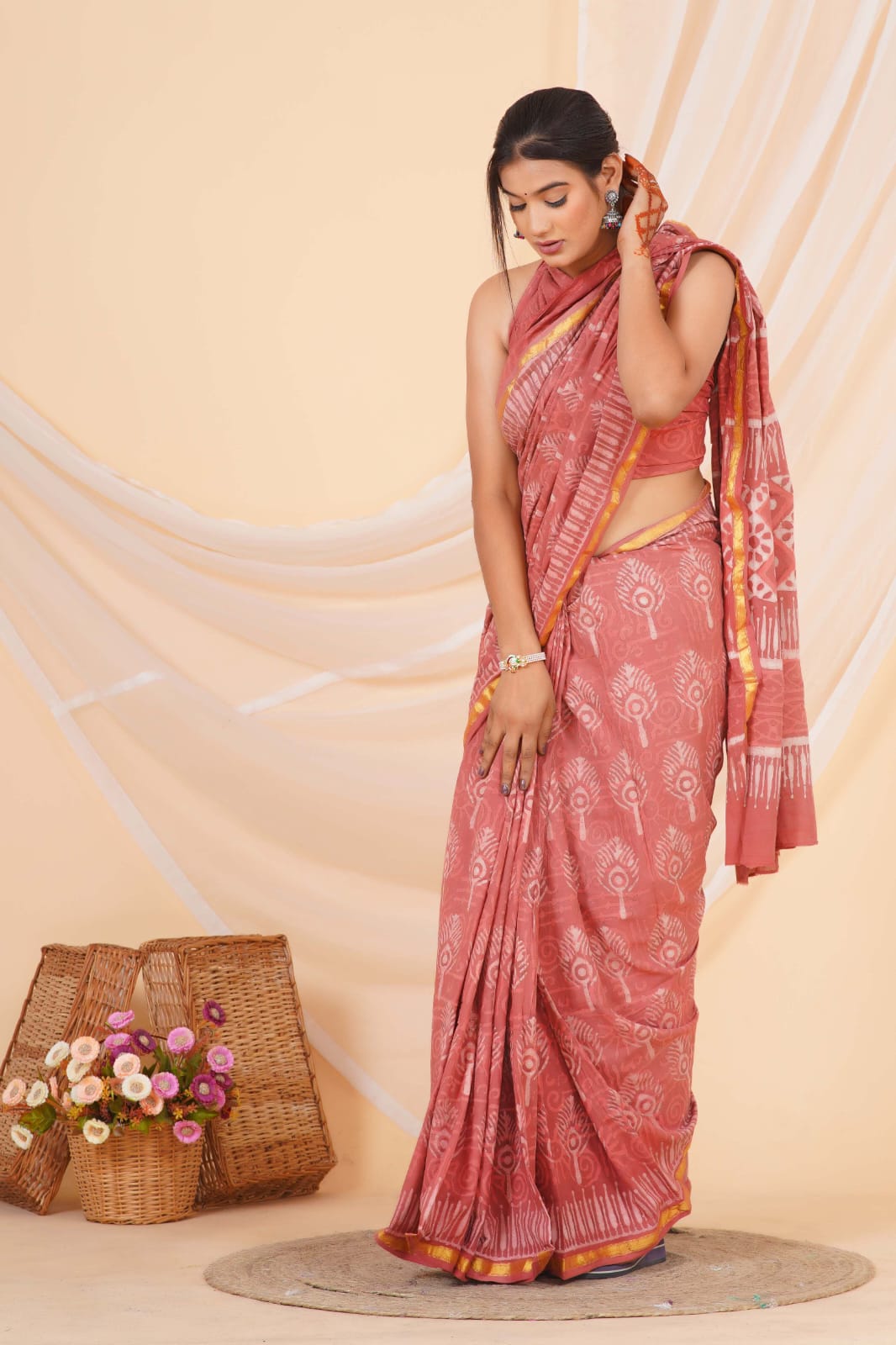 (JARI BORDER) PURE COTTON SAREE (5.5 Mtr) WITH UNSTICHED BLOUSE PIECE (90CM)