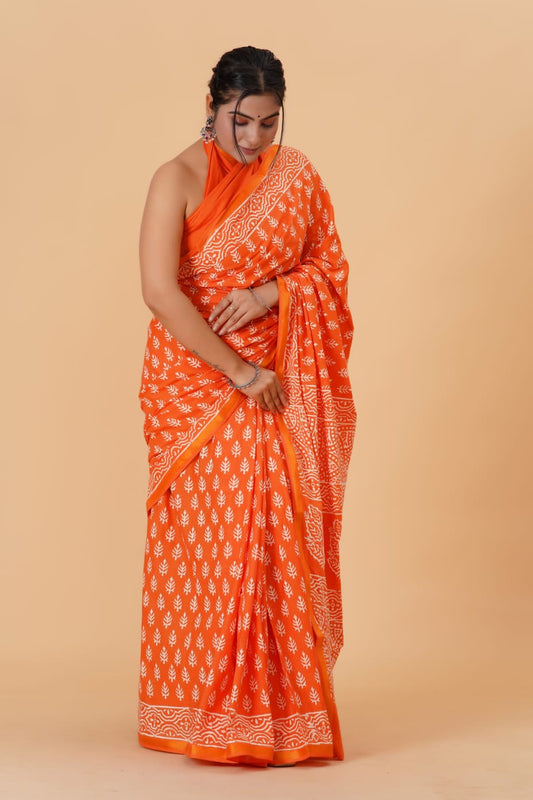 (JARI BORDER) PURE COTTON SAREE (5.5 Mtr) WITH UNSTICHED BLOUSE PIECE (90CM)