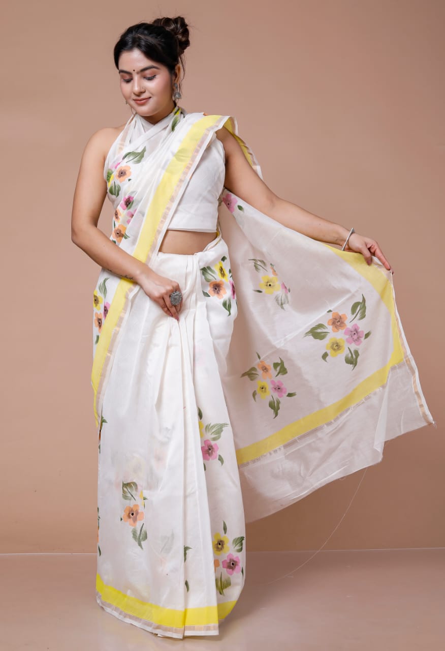 Block Printed Chanderi Silk Saree (5.5 Mtr) With Unstiched Blouse Piece (90Cm)