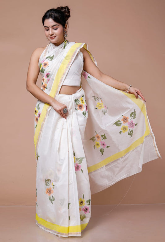 Block Printed Chanderi Silk Saree (5.5 Mtr) With Unstiched Blouse Piece (90Cm)