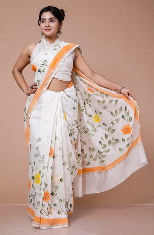 Block Printed Chanderi Silk Saree (5.5 Mtr) With Unstiched Blouse Piece (90Cm)