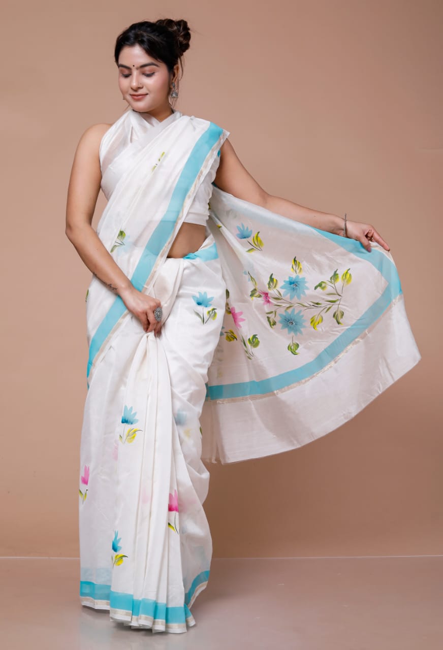 Block Printed Chanderi Silk Saree (5.5 Mtr) With Unstiched Blouse Piece (90Cm)