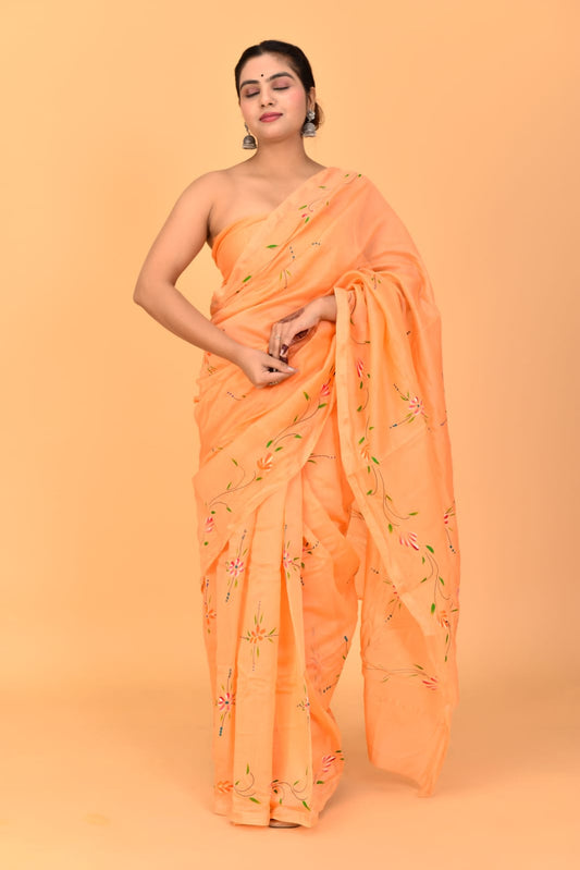 Block Printed Chanderi Silk Saree (5.5 Mtr) With Unstiched Blouse Piece (90Cm)