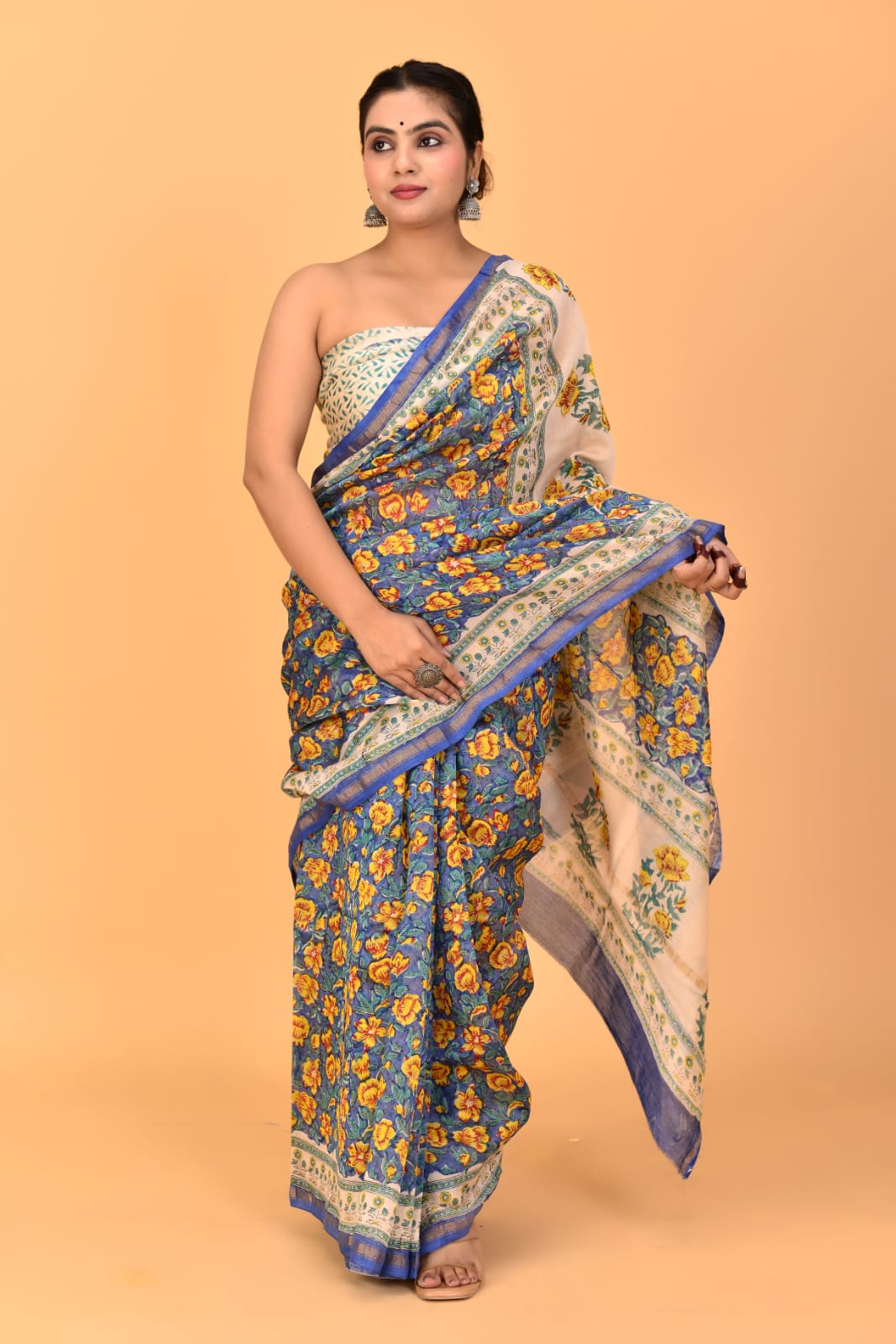 Block Printed Chanderi Silk Saree (5.5 Mtr) With Unstiched Blouse Piece (90Cm)