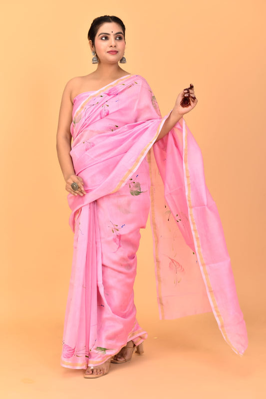 Block Printed Chanderi Silk Saree (5.5 Mtr) With Unstiched Blouse Piece (90Cm)