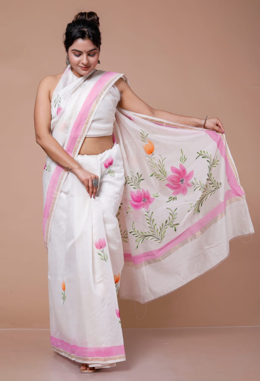Block Printed Chanderi Silk Saree (5.5 Mtr) With Unstiched Blouse Piece (90Cm)
