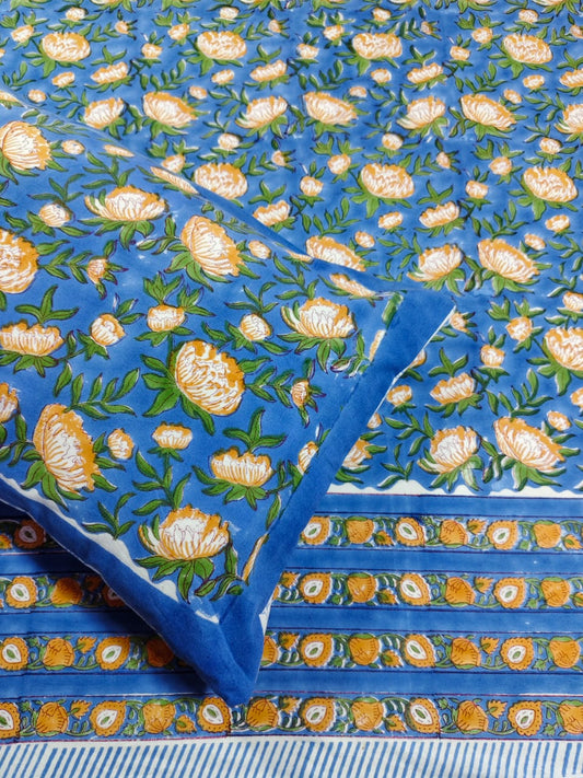 ♻️Pure Hand Block King Size Cotton Badsheet With 2 Zipped Reversable Pillow Covers