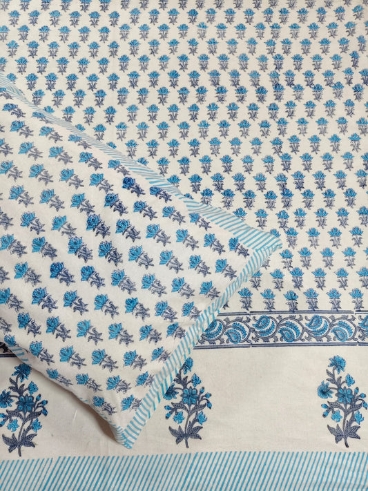 ♻️Pure Hand Block King Size Cotton Badsheet With 2 Zipped Reversable Pillow Covers
