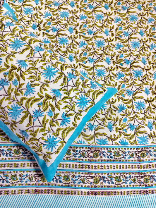 ♻️Pure Hand Block King Size Cotton Badsheet With 2 Zipped Reversable Pillow Covers