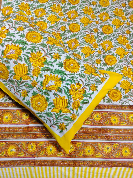 ♻️Pure Hand Block King Size Cotton Badsheet With 2 Zipped Reversable Pillow Covers