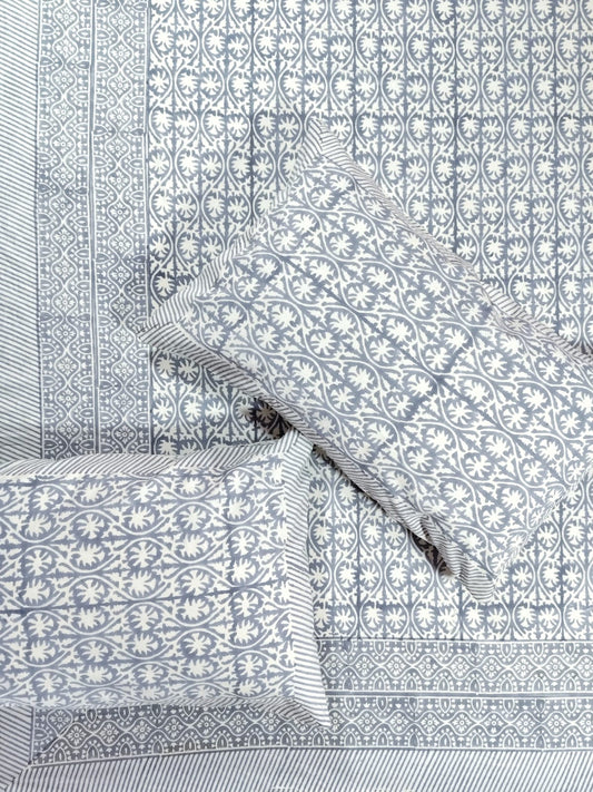♻️Pure Hand Block King Size Cotton Badsheet With 2 Zipped Reversable Pillow Covers