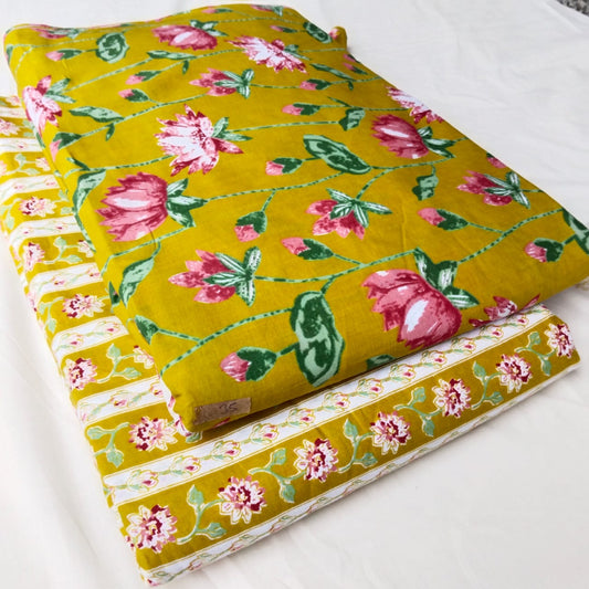 Floral Printed Pure Cotton Unstitched Top Bottom Combo Set 2.5 Mtr Top 2.5 Mtr Bottom
