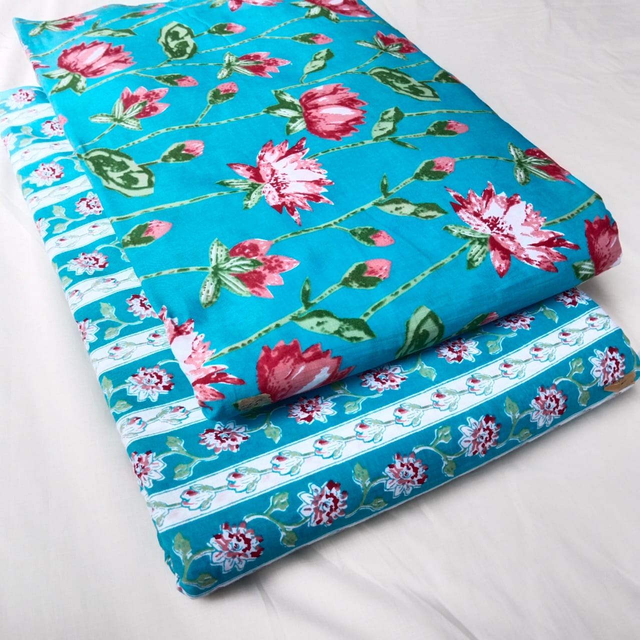 Floral Printed Pure Cotton Unstitched Top Bottom Combo Set 2.5 Mtr Top 2.5 Mtr Bottom