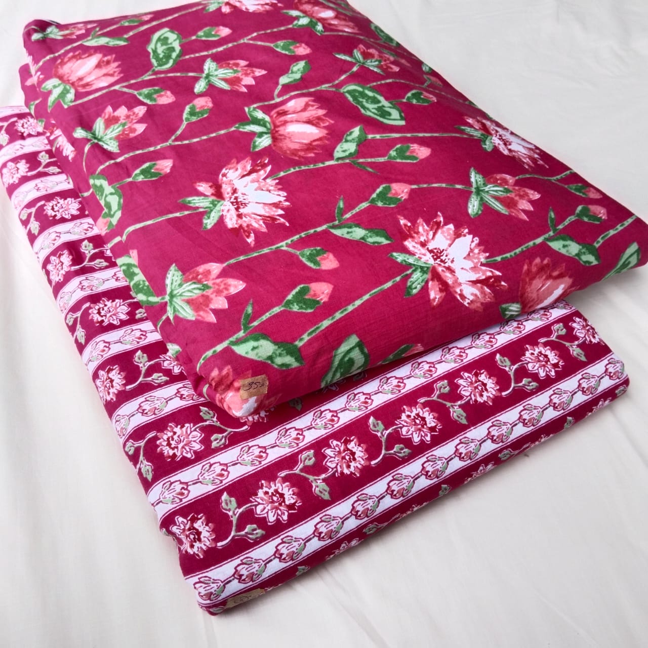 Floral Printed Pure Cotton Unstitched Top Bottom Combo Set 2.5 Mtr Top 2.5 Mtr Bottom
