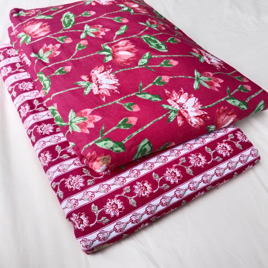 Floral Printed Pure Cotton Unstitched Top Bottom Combo Set 2.5 Mtr Top 2.5 Mtr Bottom