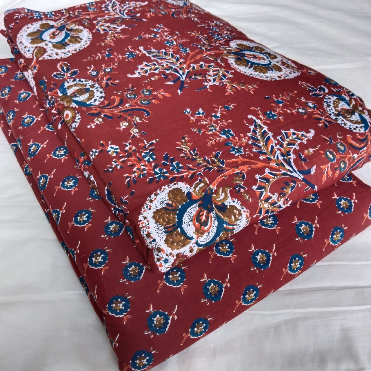 Floral Printed Pure Cotton Unstitched Top Bottom Combo Set 2.5 Mtr Top 2.5 Mtr Bottom