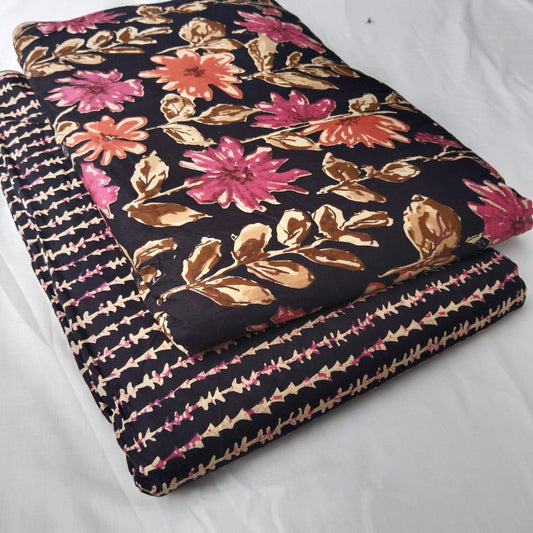 Floral Printed Pure Cotton Unstitched Top Bottom Combo Set 2.5 Mtr Top 2.5 Mtr Bottom